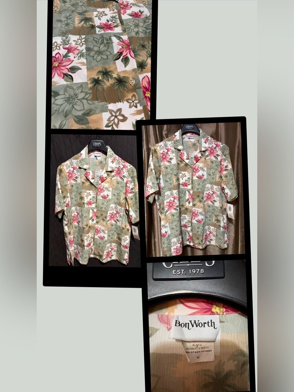 BonWorth Pink Floral Casual Button-Down Camp Shirt p2p22 #2025